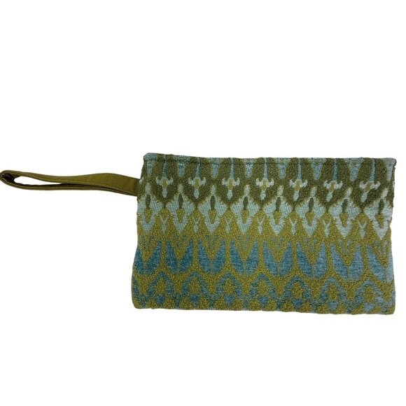 Geometric Green Blue Wristlet Clutch Bag Purse Zipper Spring Boutique Krista Håg - Picture 2 of 6